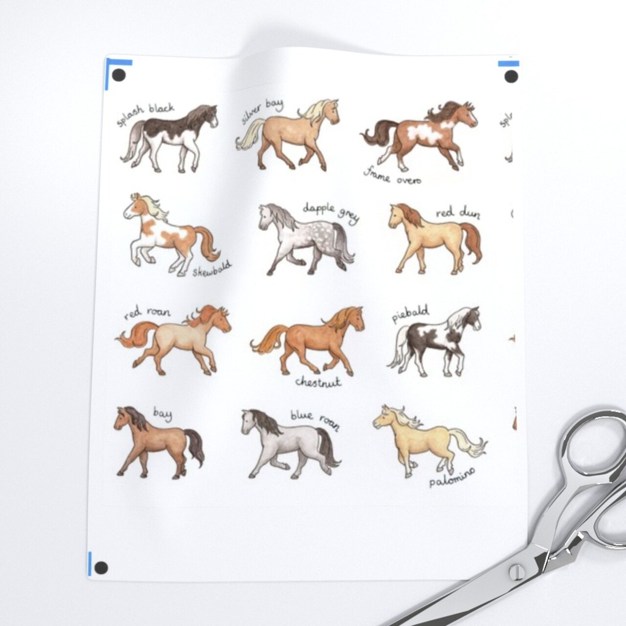 Watercolor Horses Equestrian Ponies Palomino Dapple Grey Chestnut Horse Farm Animal Horseback Riding Custom Printed Fabric by Spoonflower Various Fabrics by the Yard or Fat Quarter